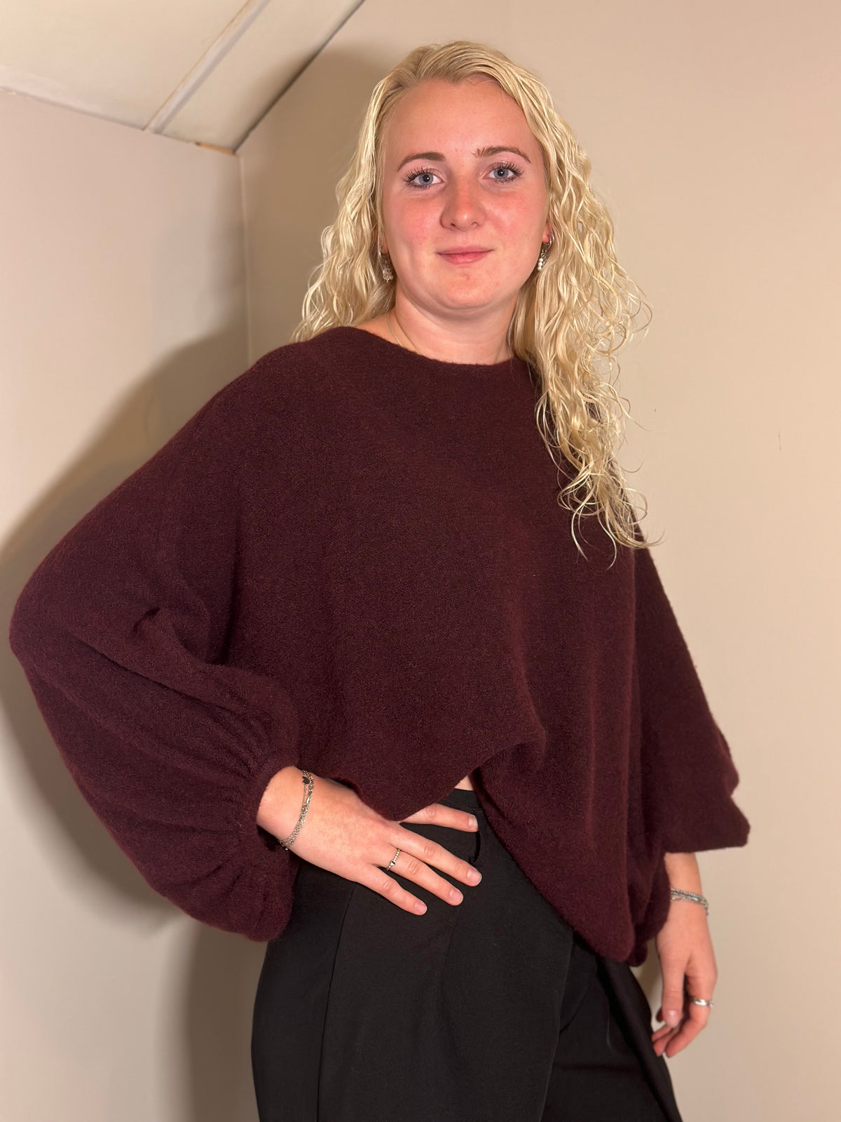 Bordeaux oversized trui met vleermuismouwen