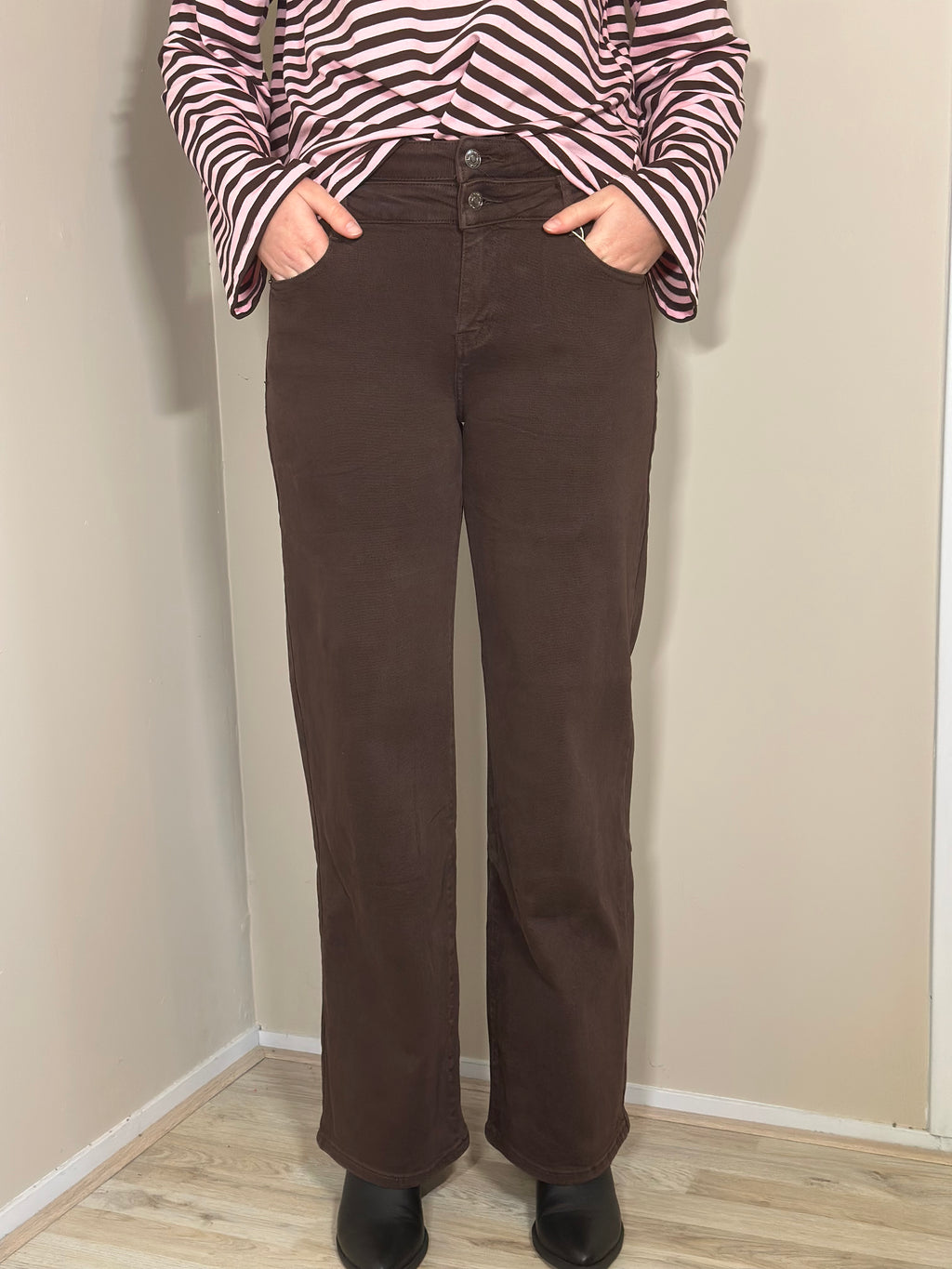 Bruine wide leg stretchbroek