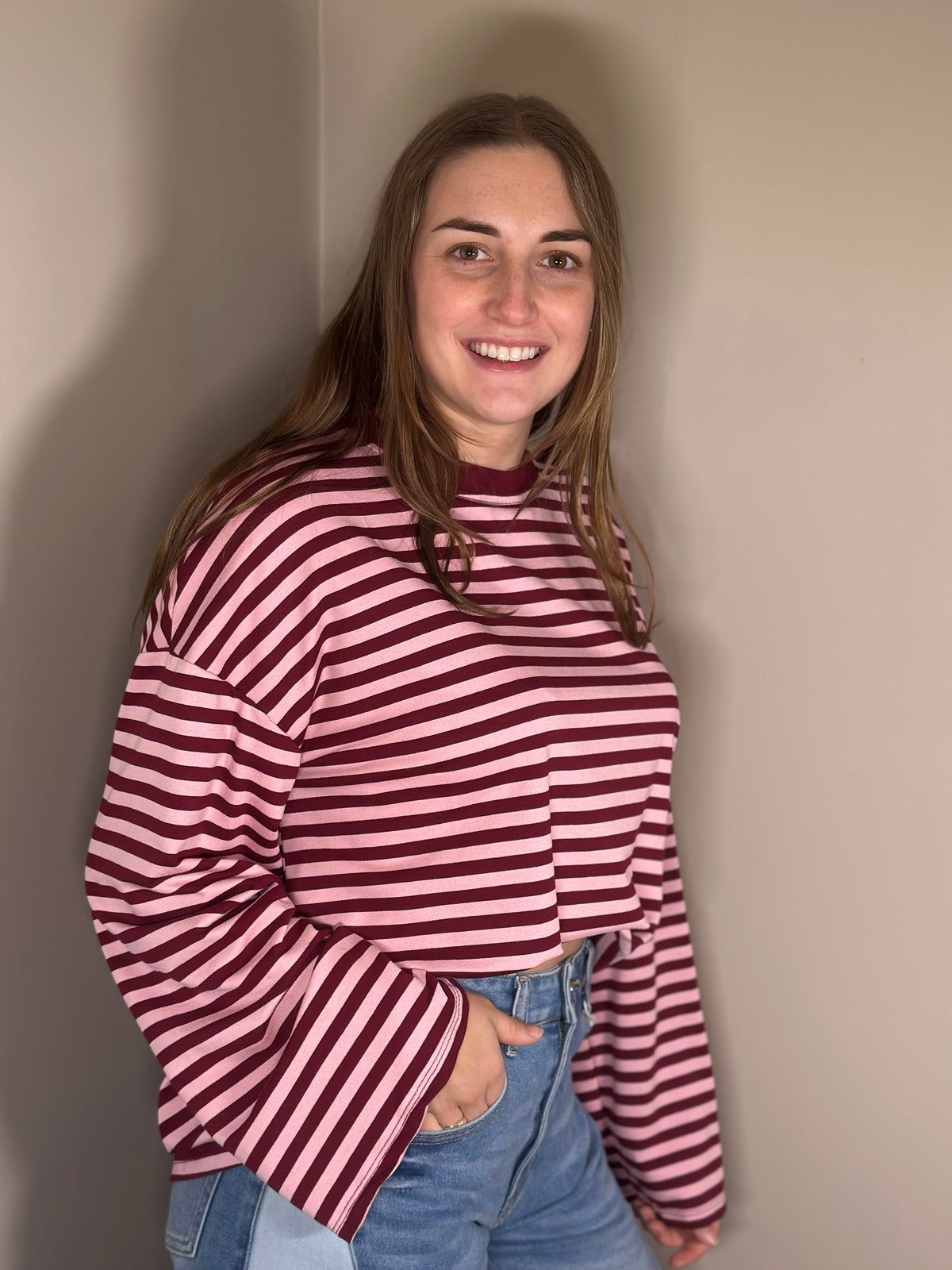 Roze-bordeaux gestreept shirt