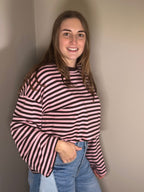 Roze-bruin gestreept shirt