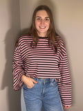 Roze-bruin gestreept shirt