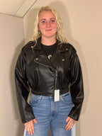 Zwarte leatherlook bikerjas