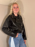 Zwarte leatherlook bikerjas