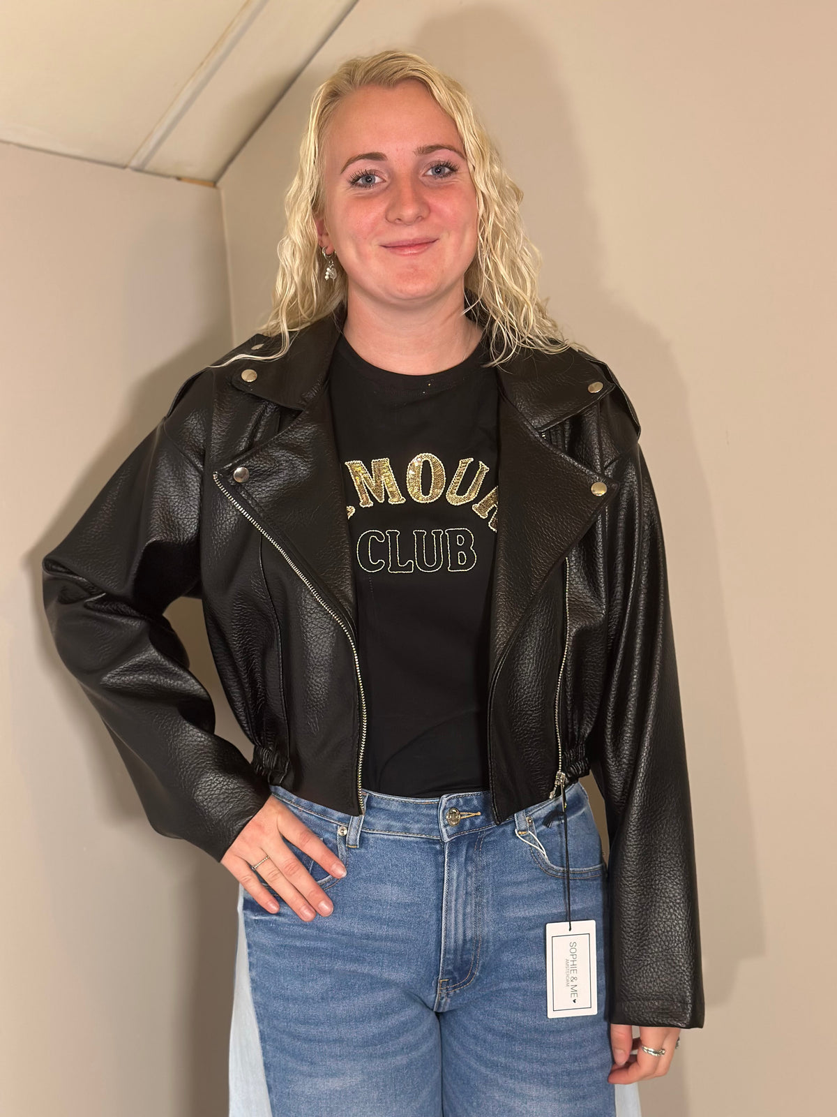 Zwarte leatherlook bikerjas