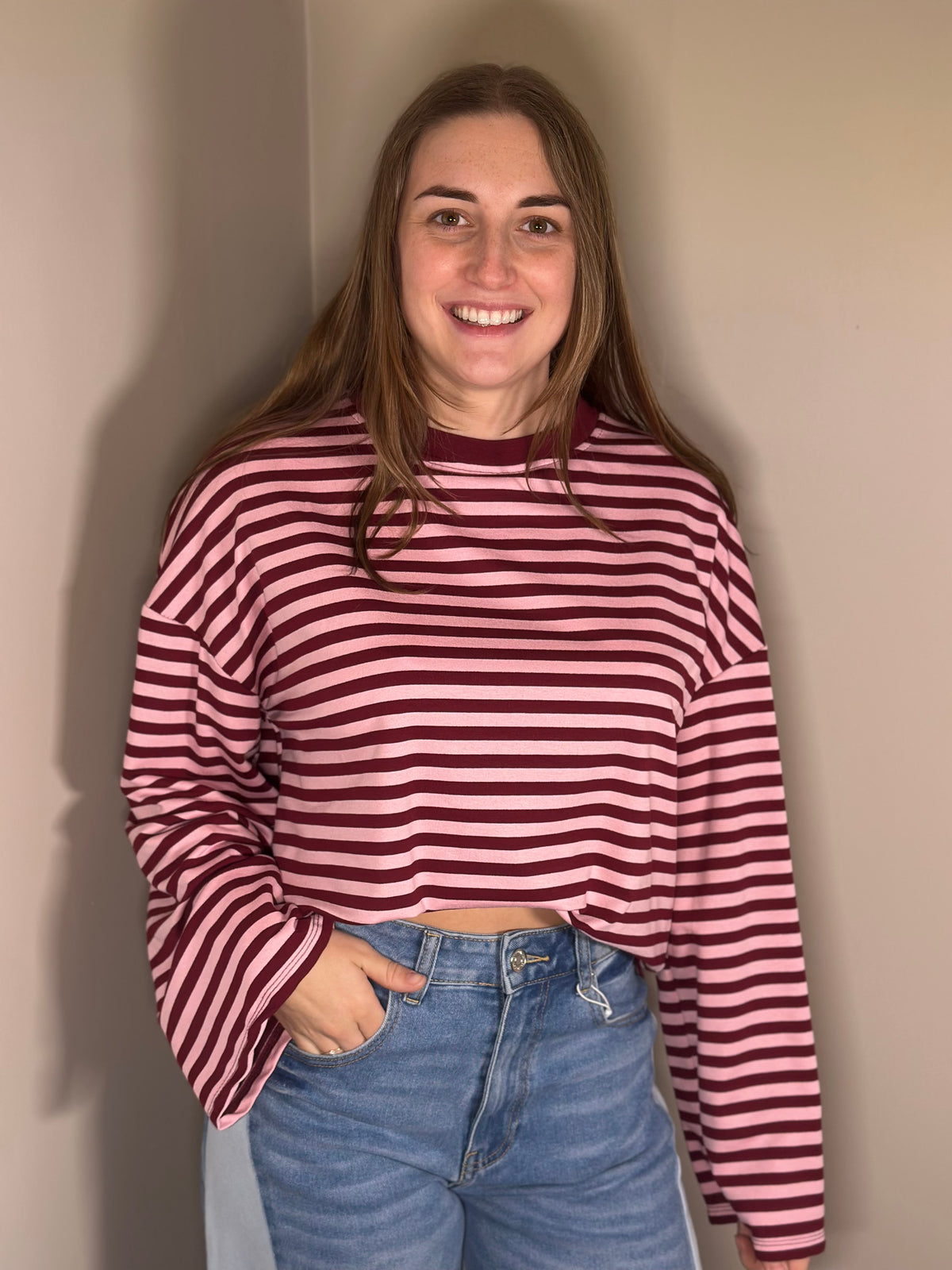 Roze-bordeaux gestreept shirt
