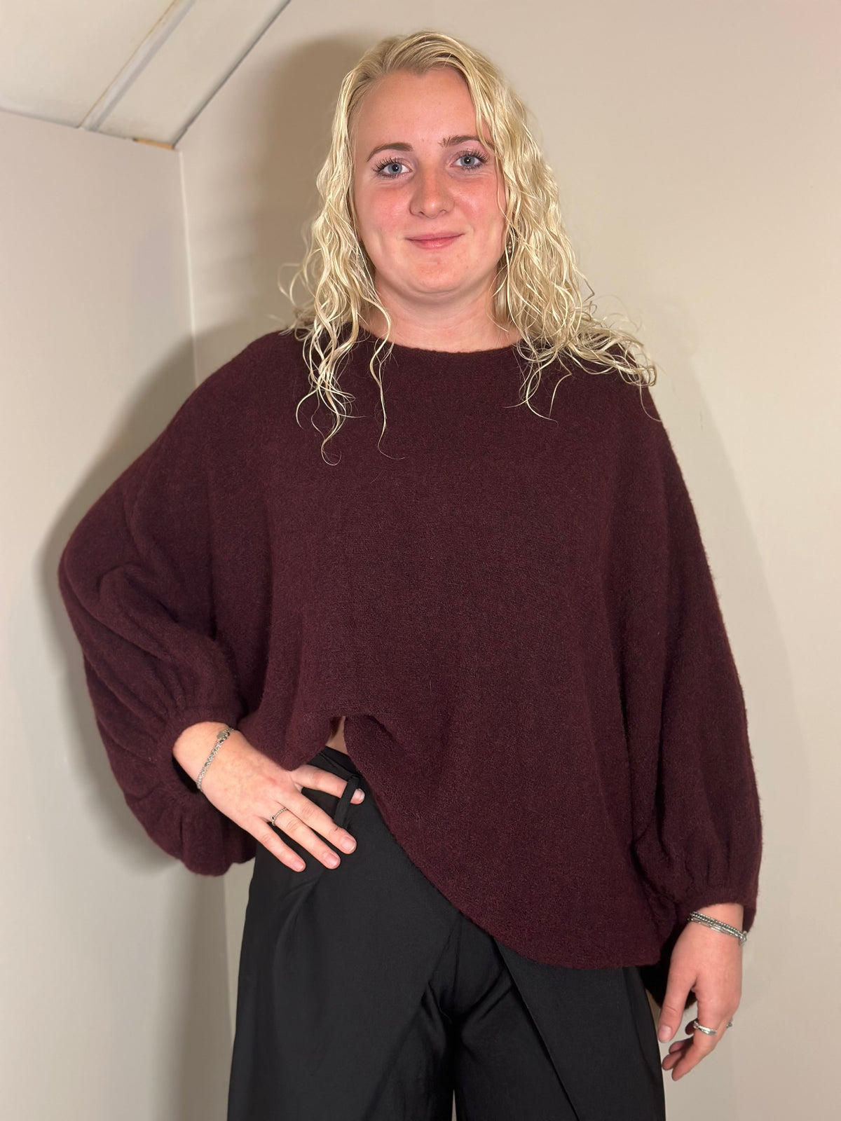Bordeaux oversized trui met vleermuismouwen