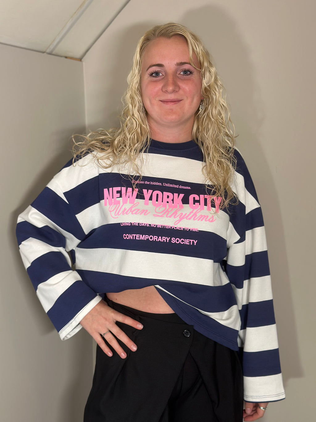 Blauw gestreept shirt