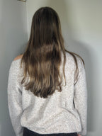 Taupe trui met open schouder
