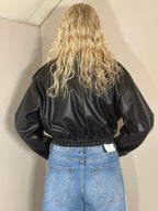 Zwarte leatherlook bikerjas