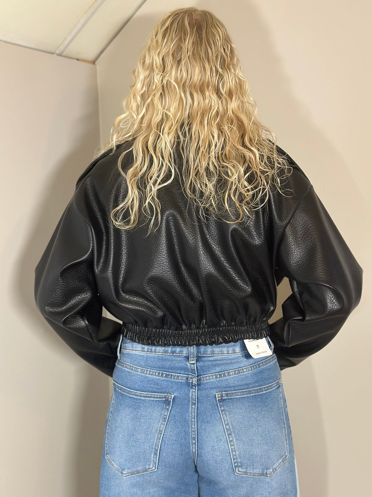 Zwarte leatherlook bikerjas